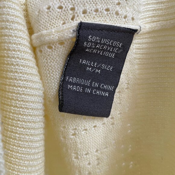 Vintage 2000s Suzy Shier Butter Yellow Knit Pointelle Top Ribbed Waist - Picture 5 of 7